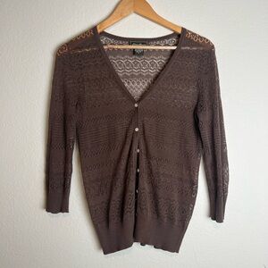 Vintage Eddie Bauer Knit Brown 100% Pima Cotton Sheet Button Front Cardigan